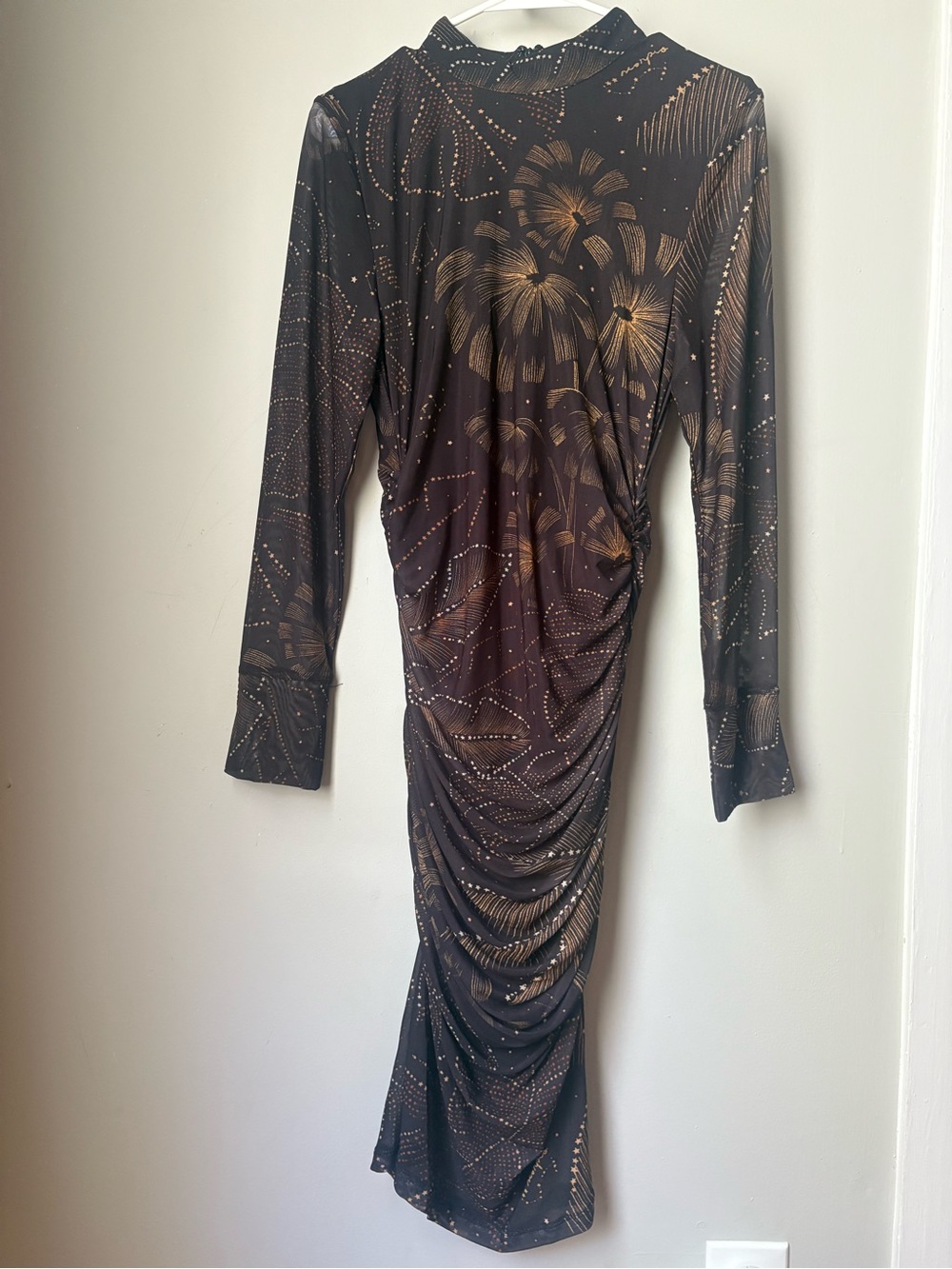 FARM Rio Black Long Sleeve Dress with Gold Palm Motif